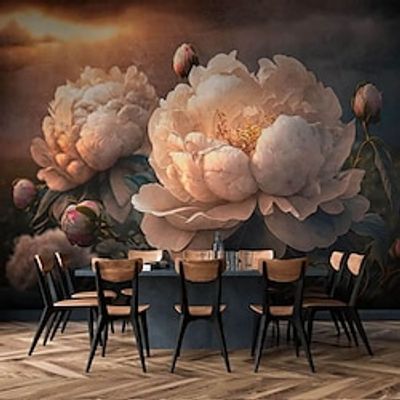 Floral Plants Home Decoration Modern Wall Covering, Canvas PVC / Vinyl Material Adhesive required Self adhesive Mural, Room Wallcovering miniinthebox
