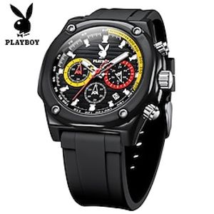 PLAYBOY Brand Men Quartz Watch Fashion Casual Wristwatch Luminous Calendar Waterproof Decoration Silicone Gel Watch miniinthebox