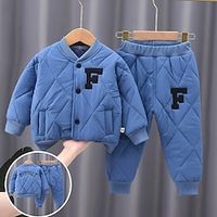 2 Pieces Toddler Boys Jacket  Pants Outfit Letter Long Sleeve Button Set School Cool Winter 3-7 Years Black Pink Blue Lightinthebox - thumbnail