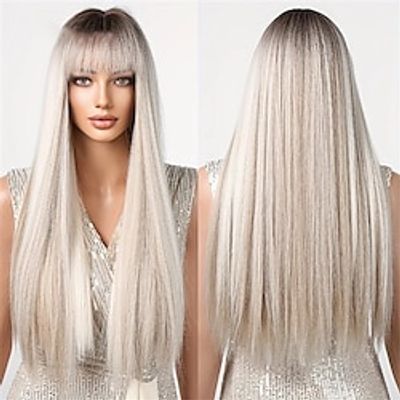 Synthetic Wig Straight Neat Bang Wig Long A1 A2 A3 Synthetic Hair Women's Fashionable Design Soft Natural Ombre Blonde Christmas Party Wigs miniinthebox Synthetic Wig Straight Neat Bang Wig Long A1 A2 A3 Synthetic Hair Women's Fashionable Design Soft Natural Ombre Blonde Christmas Party Wigs miniinthebox