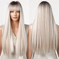 Synthetic Wig Straight Neat Bang Wig Long A1 A2 A3 Synthetic Hair Women's Fashionable Design Soft Natural Ombre Blonde Christmas Party Wigs miniinthebox - thumbnail