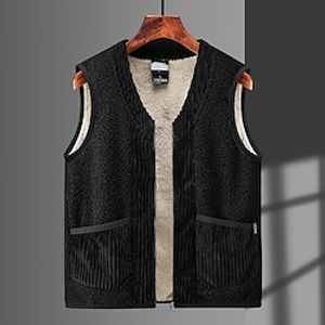 Men's Vest Fleece Vest Warm Daily Wear Going out Festival Zipper V Neck Basic Sport Casual Jacket Outerwear Solid Colored Zipper Pocket Fleece Black Lightinthebox