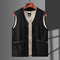 Men's Vest Fleece Vest Warm Daily Wear Going out Festival Zipper V Neck Basic Sport Casual Jacket Outerwear Solid Colored Zipper Pocket Fleece Black Lightinthebox - thumbnail