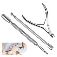 3Pcs Stainless Steel Nail Nipper Set Cuticle Spoon Pusher Remover Cutter Clipper