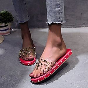 Women's Sandals Flat Heel Round Toe PU Rivet Solid Colored Dark Brown Black Red miniinthebox