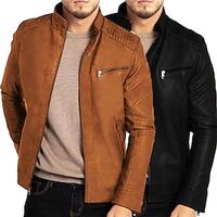 Men's Faux Leather Jacket Biker Jacket Motorcycle Jacket Outdoor Daily Wear Warm Pocket Fall Winter Plain Fashion Streetwear Lapel Regular Black Coffee Jacket Lightinthebox - thumbnail