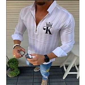 Men's Shirt Striped Solid Color Letter Turndown Street Casual Zipper Half Sleeve Tops Designer Casual Fashion Breathable White Black Red / Summer miniinthebox
