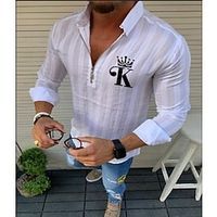 Men's Shirt Striped Solid Color Letter Turndown Street Casual Zipper Half Sleeve Tops Designer Casual Fashion Breathable White Black Red / Summer miniinthebox - thumbnail