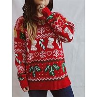 Women's Ugly Christmas Sweater Pullover Sweater Jumper Crew Neck Ribbed Knit Polyester Oversized Fall Winter Regular Outdoor Christmas Daily Stylish Casual Soft Long Sleeve Heart Christmas Tree miniinthebox - thumbnail