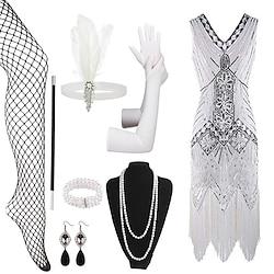 Vintage Inspired The Great Gatsby Party Costume Masquerade The Great Gatsby Women's Sequins V Neck Halloween Casual Daily Party / Cocktail 1 Bracelet Lightinthebox