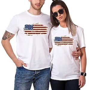 Couple Tshirt National Flag 1pc Couple's Men's Women's T shirt Tee Crew Neck White Valentine's Day Daily Short Sleeve Print Fashion Casual Lightinthebox