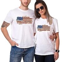 Couple Tshirt National Flag 1pc Couple's Men's Women's T shirt Tee Crew Neck White Valentine's Day Daily Short Sleeve Print Fashion Casual Lightinthebox - thumbnail