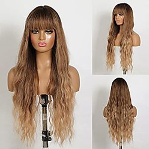 blonde wig with bangs long wavy wigs for women ombre blonde wigs natural hair wigs machine made 26 inches heat resistant fiber synthetic wigs for daily party use Lightinthebox