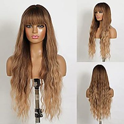 blonde wig with bangs long wavy wigs for women ombre blonde wigs natural hair wigs machine made 26 inches heat resistant fiber synthetic wigs for daily party use Lightinthebox