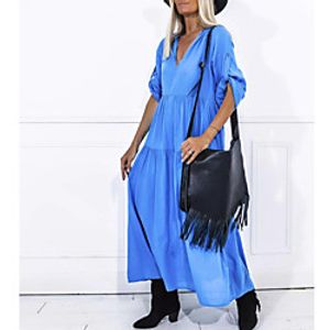 Women's A Line Dress Maxi long Dress Blue Half Sleeve Solid Color Ruched Spring Summer V Neck Active Casual 2021 S M L XL XXL  Cotton Lightinthebox