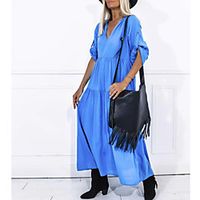 Women's A Line Dress Maxi long Dress Blue Half Sleeve Solid Color Ruched Spring Summer V Neck Active Casual 2021 S M L XL XXL  Cotton Lightinthebox - thumbnail