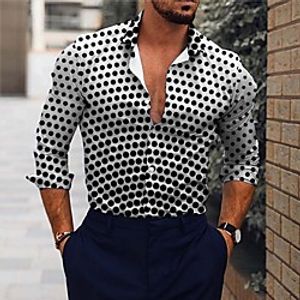 Men's Shirt 3D Print Circle Gradient Turndown Daily Holiday 3D Print Button-Down Long Sleeve Tops Casual Fashion Breathable Black miniinthebox