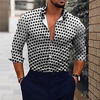 Men's Shirt 3D Print Circle Gradient Turndown Daily Holiday 3D Print Button-Down Long Sleeve Tops Casual Fashion Breathable Black miniinthebox - thumbnail