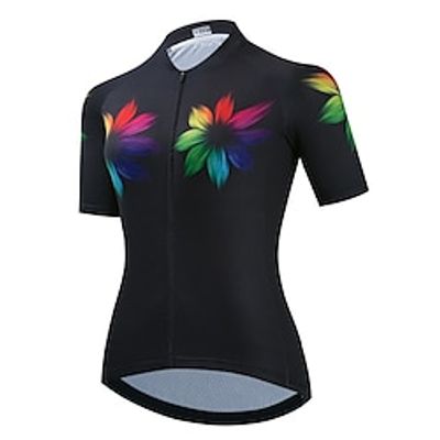 21Grams Women's Cycling Jersey Short Sleeve Bike Top with 3 Rear Pockets Mountain Bike MTB Road Bike Cycling Breathable Quick Dry Moisture Wicking Reflective Strips Black Floral Botanical Polyester Lightinthebox