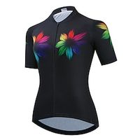 21Grams Women's Cycling Jersey Short Sleeve Bike Top with 3 Rear Pockets Mountain Bike MTB Road Bike Cycling Breathable Quick Dry Moisture Wicking Reflective Strips Black Floral Botanical Polyester Lightinthebox - thumbnail