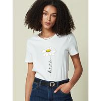 100% Cotton Daisy Women's Casual Daily T shirt Short Sleeve Crew Neck T shirt Outdoor