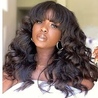 Remy Human Hair Wig Medium Length Body Wave With Bangs Burgundy Natural Black Machine Made Vietnamese Hair Women's Black 10 inch 12 inch 14 inch Valentine's Day Daily Wear Birthday Lightinthebox - thumbnail