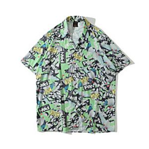 Men's Shirt Other Prints Graphic Button-Down Print Short Sleeve Casual Tops Basic Hawaiian Distressed Button Down Collar Green / Summer miniinthebox