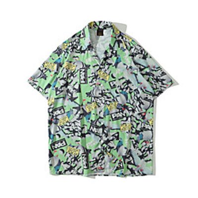 Men's Shirt Other Prints Graphic Button-Down Print Short Sleeve Casual Tops Basic Hawaiian Distressed Button Down Collar Green / Summer miniinthebox