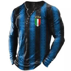 Men's Henley Shirt T shirt Tee Tee Graphic Striped Henley Blue 3D Print World Cup Outdoor Daily Long Sleeve Button-Down Print Clothing Apparel Basic Vintage Designer Classic Lightinthebox