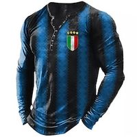 Men's Henley Shirt T shirt Tee Tee Graphic Striped Henley Blue 3D Print World Cup Outdoor Daily Long Sleeve Button-Down Print Clothing Apparel Basic Vintage Designer Classic Lightinthebox - thumbnail