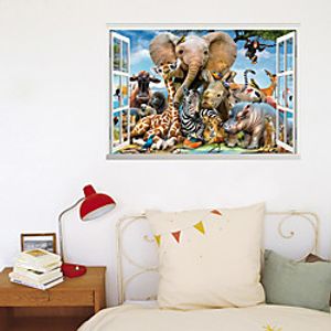 3D Fake Window New Wall Paste Elephant Animal World Park Home Corridor Background Decoration Can Be Removed Stickers miniinthebox