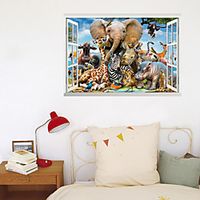 3D Fake Window New Wall Paste Elephant Animal World Park Home Corridor Background Decoration Can Be Removed Stickers miniinthebox - thumbnail