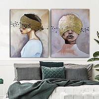 Hand Painted Wall Art portrait abstract girl painting Woman face gold oil painting Powerful women in gold Girl with Goldfish painting wall art Home Decoration Decor ready to hang or canvas miniinthebox - thumbnail