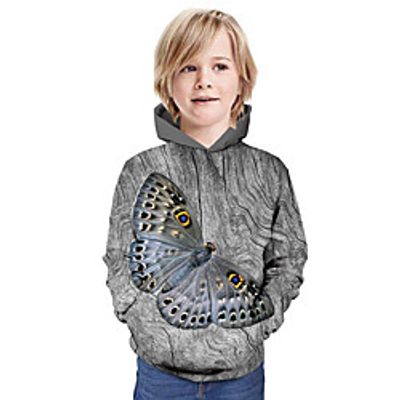 Kids Boys' Hoodie  Sweatshirt Long Sleeve Butterfly 3D Print Animal Print Gray Children Tops Summer Active Daily Wear Regular Fit 3-13 Years Lightinthebox