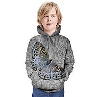 Kids Boys' Hoodie  Sweatshirt Long Sleeve Butterfly 3D Print Animal Print Gray Children Tops Summer Active Daily Wear Regular Fit 3-13 Years Lightinthebox - thumbnail