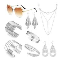 Europe and the United States new handmade chain circle multi-layer necklace earrings set trend women's collarbone chain Lightinthebox - thumbnail