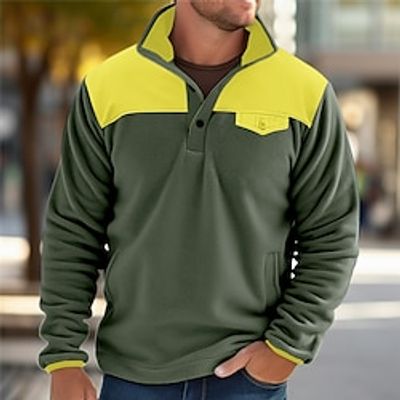 Men's Sweatshirt Black Army Green Blue Standing Collar Color Block Patchwork Sports  Outdoor Daily Holiday Streetwear Basic Casual Spring   Fall Clothing Apparel Hoodies Sweatshirts  miniinthebox