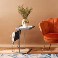 Printed Metal Side Table with Wooden Top - 35x35x60 cms