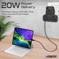 Promate Power Strip with 3250W 3 AC Outlets, 20W USB-C PD Port and Dual 20W QC 3.0 Ports, PowerHinge-3, Black