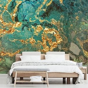 Abstract Marble Wallpaper Mural Geen Glod Marble Wall Covering Sticker Peel and Stick Removable PVC/Vinyl Material Self Adhesive/Adhesive Required Wall Decor for Living Room Kitchen Bathroom miniinthebox