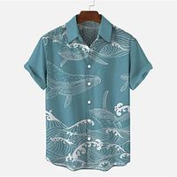 Men's Shirt 3D Print Graphic Patterned Turndown Street Daily 3D Button-Down Short Sleeve Tops Casual Fashion Breathable Comfortable Black and Red Blue-Green Khaki miniinthebox - thumbnail