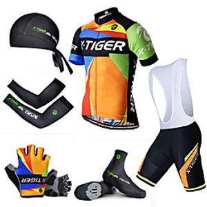 Men's Short Sleeve Cycling Jersey with Bib Shorts Summer Spandex Polyester BlueOrange Patchwork Bike Clothing Suit 3D Pad Breathable Quick Dry Reflective Strips Sports Patchwork Mountain Bike MTB Lightinthebox