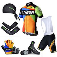 Men's Short Sleeve Cycling Jersey with Bib Shorts Summer Spandex Polyester BlueOrange Patchwork Bike Clothing Suit 3D Pad Breathable Quick Dry Reflective Strips Sports Patchwork Mountain Bike MTB Lightinthebox - thumbnail