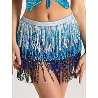 Women's Skirt Sparkly Skirt Mini Polyester White / Black Black White Yellow Skirts Summer Sequins Tassel Fringe Fashion Casual Performance Halloween One-Size miniinthebox - thumbnail