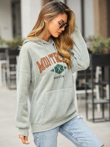 YOINS Grey Letter Graphic Pocket Design Long Sleeves Hoodie