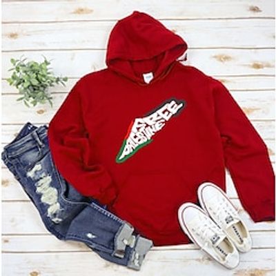 Women's Hoodie Sweatshirt Pullover Letter Active Streetwear Print Drawstring Front Pocket Black White Red 20231222D06-1#落肩斜纹连帽卫衣Free Palestine HoodieSweatshirt, Free Palestine, Stop War In Lightinthebox
