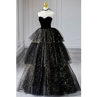 A-Line Prom Dresses Black Dress Dress Formal Birthday Floor Length Sleeveless Strapless Tulle with Ruched Sequin 2023 Lightinthebox - thumbnail