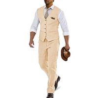 Champagne Sky Blue Beige Men's Wedding Linen Derby Suits Solid Colored 2 Piece Tailored Fit 2024 Lightinthebox