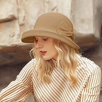 Hats Straw synthetic fibre Bucket Hat Floppy Hat Straw Hat Wedding Tea Party Elegant Wedding With Bowknot Pure Color Headpiece Headwear Lightinthebox - thumbnail