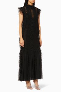 Ciel Noir Ruched Point D'Esprit Midi Dress